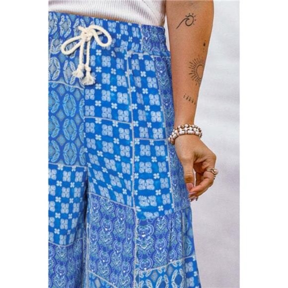 Full Size Drawstring Printed Wide Leg Pants - Picture 9 of 15